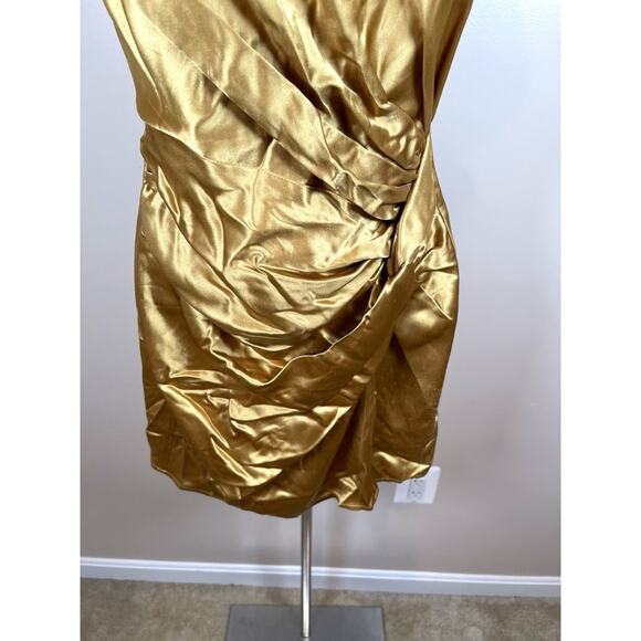 SAU LEE Hester Strapless Ruched Ecru Olive Satin Mini Dress Size 2 - Picture 5 of 11